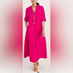 Brand New Chico's Sleeve Tiered Maxi Dress, Size 4/6, Color: Haute Pink